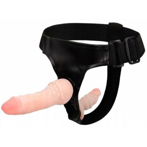 Prótese Dupla Em Cyberskin Com Cinta Em Couro